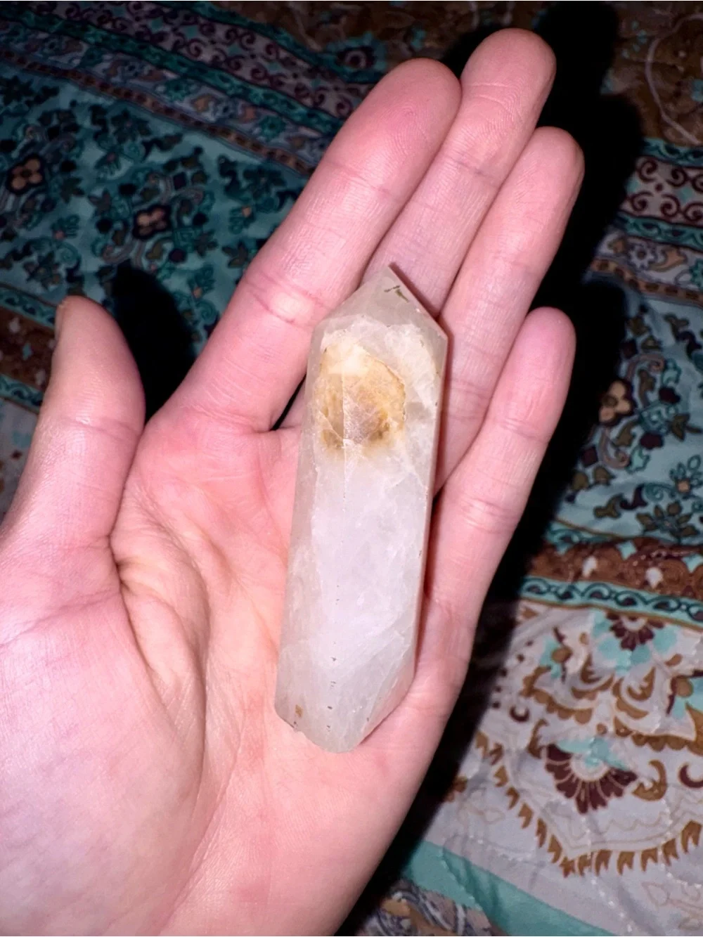 Clear Quartz Point with Citrine Inclusion - Pale White and Golden